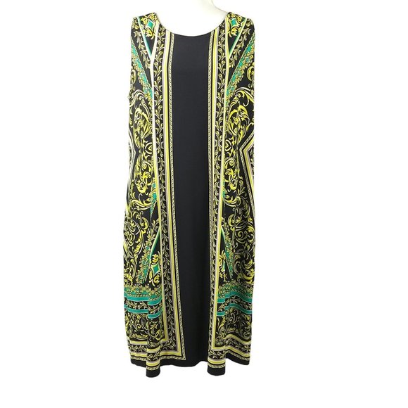 Alfani Woman Geometric Sheath Dress 1X Sleeveless Knee Length Black Yellow - Picture 1 of 12